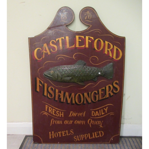 69 - A reproduction of a painted wooden advertising sign for Castleford Fishmongers of 1870  36