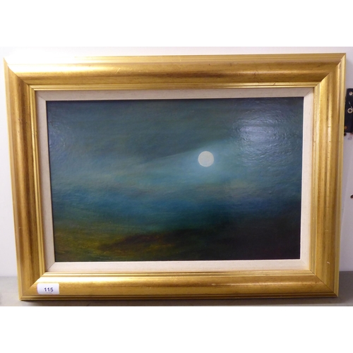 115 - 20thC British School - a moonlit landscape  oil on board  11