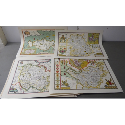 18 - A folio of reproduced 17thC and later printed coloured county maps  approx. 15