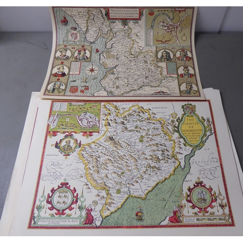 18 - A folio of reproduced 17thC and later printed coloured county maps  approx. 15