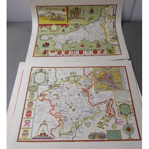 18 - A folio of reproduced 17thC and later printed coloured county maps  approx. 15