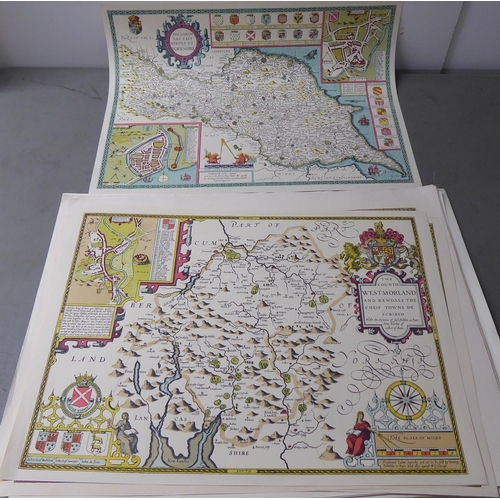 18 - A folio of reproduced 17thC and later printed coloured county maps  approx. 15