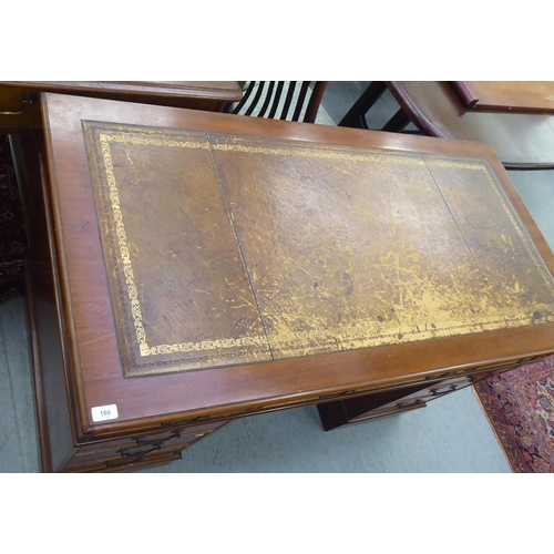 190 - A modern mahogany finished nine drawer twin pedestal desk  30