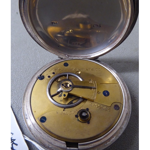 2 - A mid 19thC silver cased Waltham pocket watch, faced by a white enamel Roman dial with a subsidiary&... 