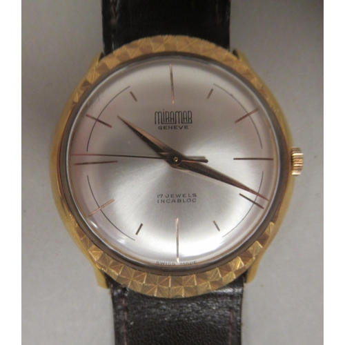 204 - A Miramar of Genève gold plated, stainless steel cased wristwatch; the 17 jewel Incabloc move... 