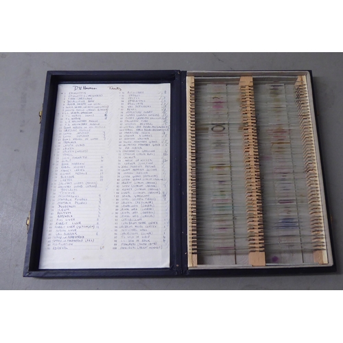 21 - Approx. 100 glass microscopic preparations, in a dedicated box with a completed index