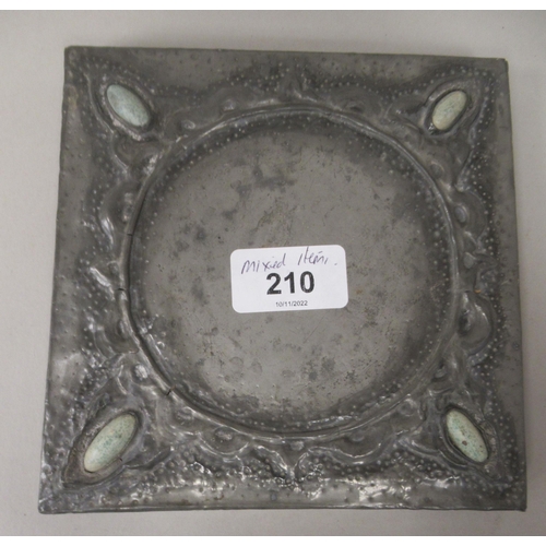 210 - A mixed lot: to include an Art Nouveau period pewter covered teapot stand  6