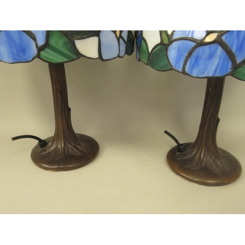 213 - A pair of modern Tiffany inspired lead glazed and bronze effect table lamps  13