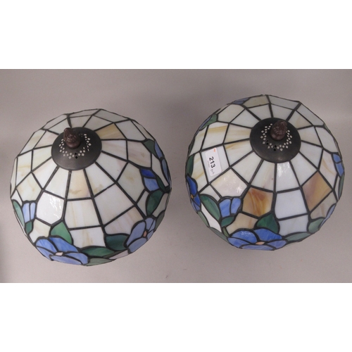 213 - A pair of modern Tiffany inspired lead glazed and bronze effect table lamps  13