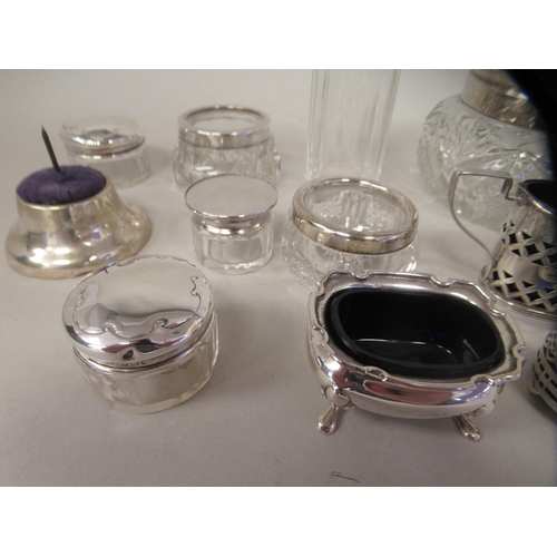 219 - Silver condiments and dressing table mounted items  mixed marks