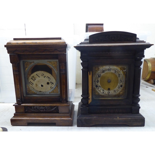 22 - Miscellaneous 19th and 20thC mantel clock cases: to include one, decoratively cast and gilded spelte... 