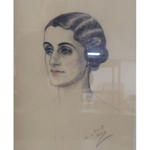 245 - Two 1930s portraits, a man and a woman  pastel  bearing indistinct signatures  17