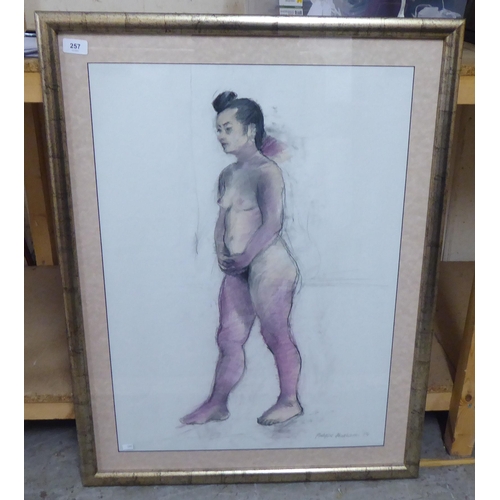 257 - Phillipa Abrahams - a full-length nude study  pastel  bears a signature & dated '84&nb... 