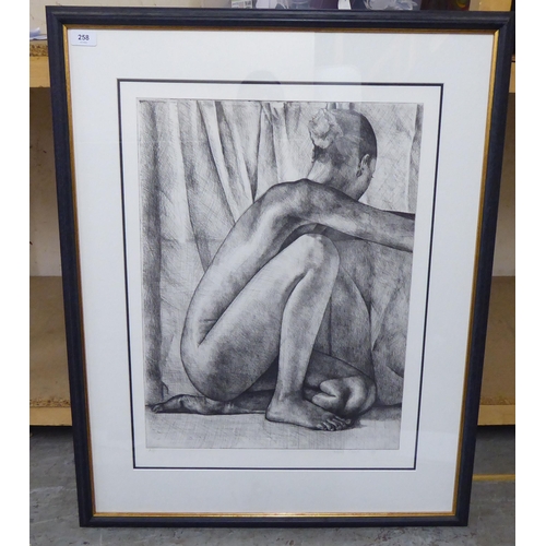 258 - After Mark Clark - a seated nude in front of a curtain  Artist Proof monochrome print  bea... 