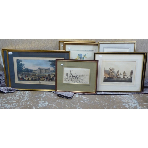 259 - 18thC and later framed prints: to include two period European garden parties  11