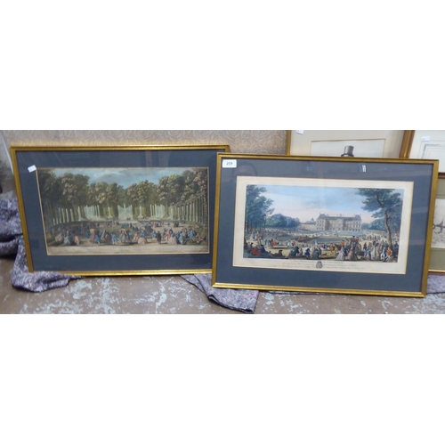 259 - 18thC and later framed prints: to include two period European garden parties  11