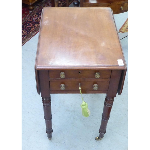 274 - An early 19thC mahogany Pembroke work table with two lockable end drawers and facsimiles on the reve... 