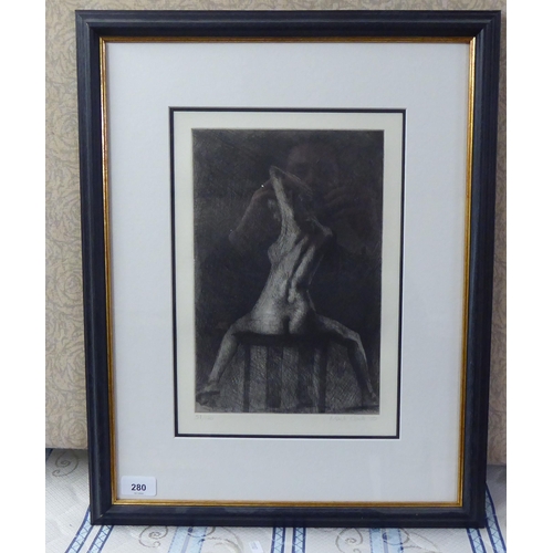 280 - After Mark Clark - a seated nude  Limited Edition monochrome print 51/120  bears a pencil ... 