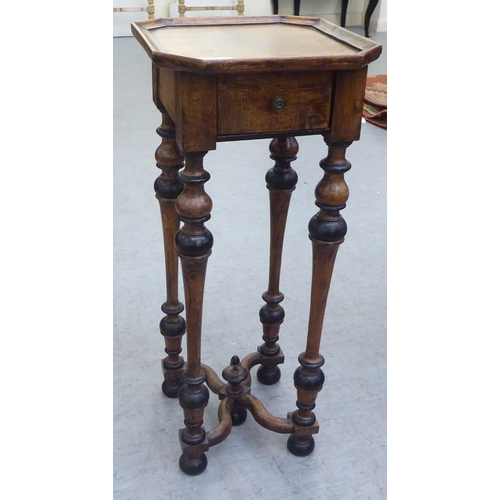 282 - An early 20thC Continental stained and ebonised pine occasional table, the top with canted corners, ... 