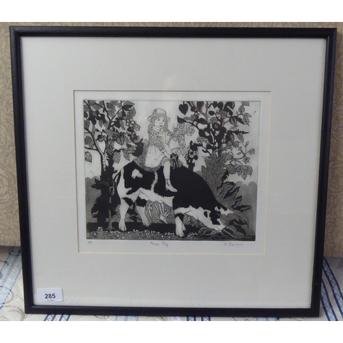 285 - After M Barlow - 'Prize Pig'  Artist Proof monochrome print  bears a pencil signature ... 