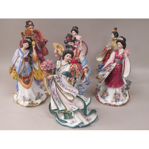 29 - Seven Danbury Mint porcelain figures, by Lena Lill, depicting variously attired Japanese women: to i... 