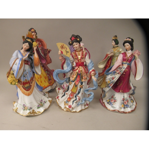 29 - Seven Danbury Mint porcelain figures, by Lena Lill, depicting variously attired Japanese women: to i... 