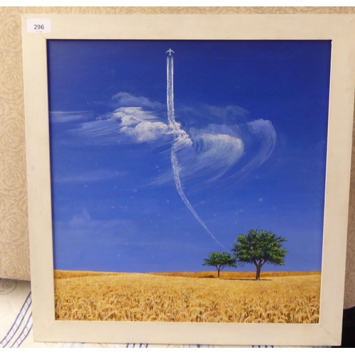 296 - Colin Hamilton - 'Drifting Vapour Trail over Corn Field'  acrylic on board  bears a signature  17