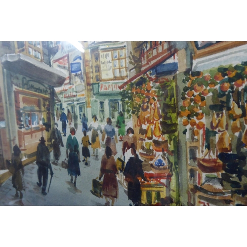 297 - S Molina - a busy street scene  watercolour  bears a signature  15