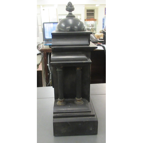 310 - An Edwardian black slate cased mantel clock, faced by a Roman dial  16