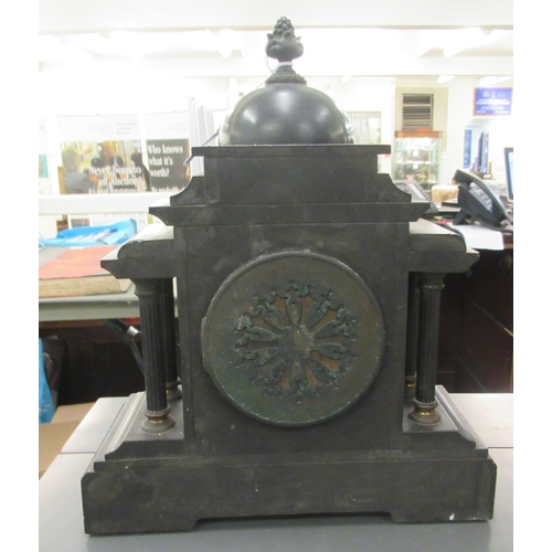 310 - An Edwardian black slate cased mantel clock, faced by a Roman dial  16