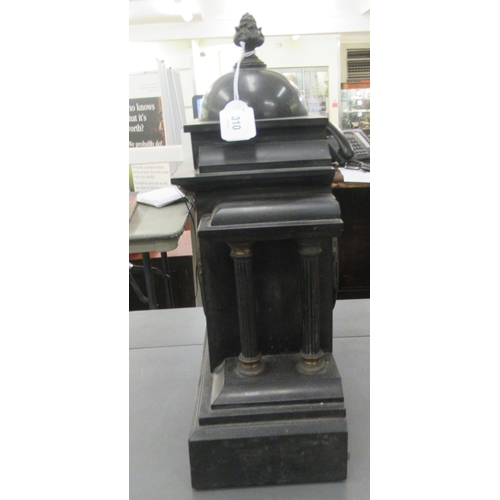 310 - An Edwardian black slate cased mantel clock, faced by a Roman dial  16