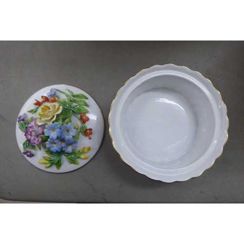 316 - A pair of Dresden porcelain covered basket dishes, decorated with encrusted flora and gilding  ... 