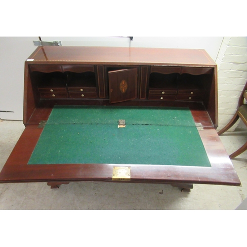 328 - An Edwardian style bureau with string inlaid, marquetry, satinwood and ebony decoration, the fall fr... 