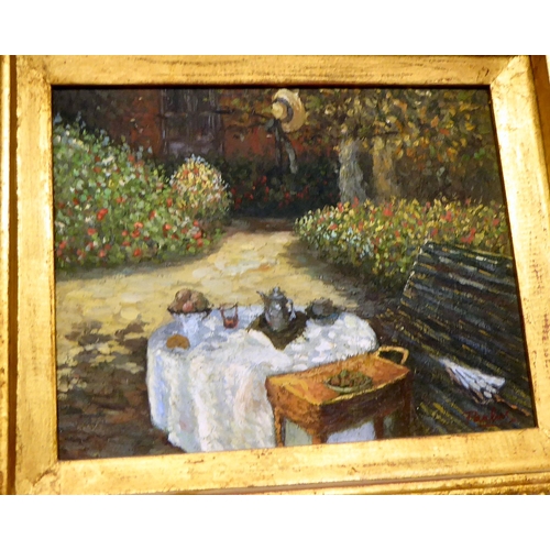 331 - A pair of Continental kitchen garden scenes  oil on board  bearing indistinct signatures  7.5