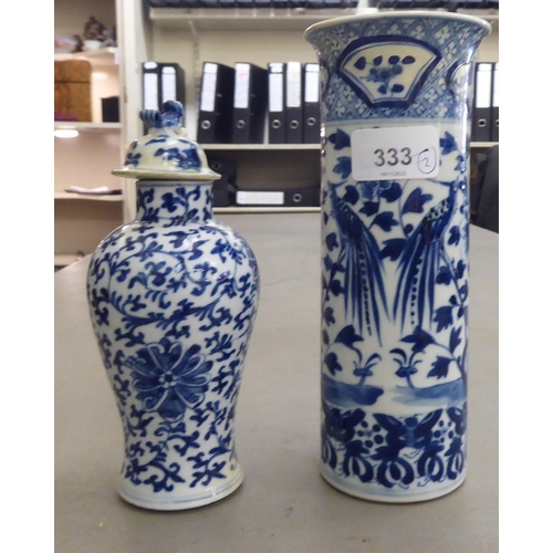 333 - Two items of late 19thC Chinese blue and white porcelain, viz. a vase and cover of baluster form&nbs... 