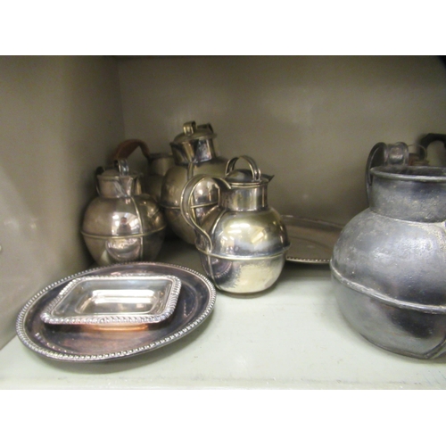 335 - Silver plated and other tableware: to include a sauce boat and other pouring vessels