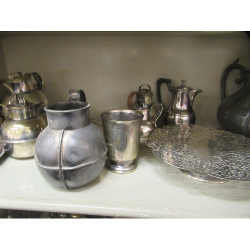 335 - Silver plated and other tableware: to include a sauce boat and other pouring vessels