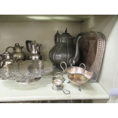 335 - Silver plated and other tableware: to include a sauce boat and other pouring vessels