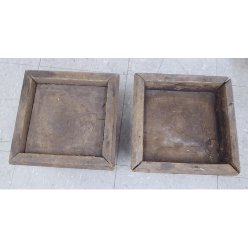 349 - Three vintage carved wooden papier mache moulds, viz. a pair of square flower pots  7