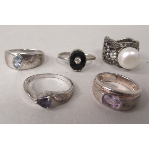 35 - Silver and white metal and other coloured metal costume jewellery: to include rings and a 9ct gold p... 