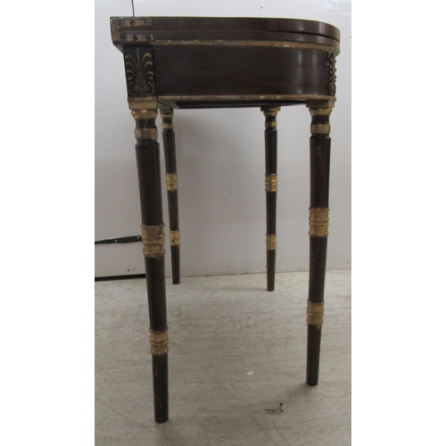 363 - An early 19thC rosewood and crossbanded satinwood, D-shape card table, the foldover top revealing a ... 