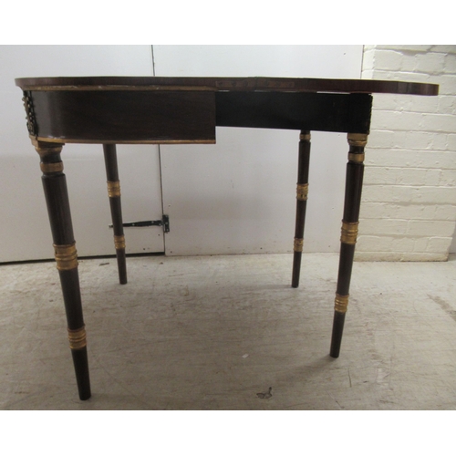 363 - An early 19thC rosewood and crossbanded satinwood, D-shape card table, the foldover top revealing a ... 