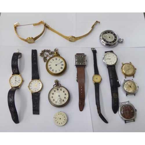 393 - Watches: to include a 1930s gun metal cased pocket watch, faced by an Arabic dial