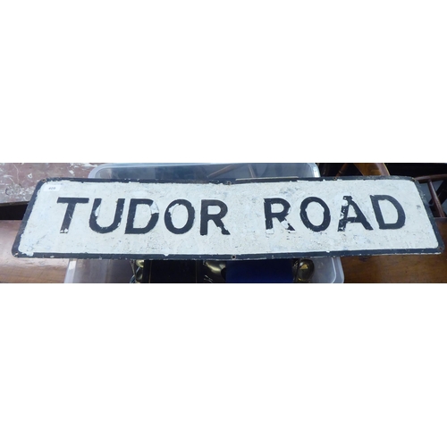 409 - A painted metal street sign 'Tudor Road' black on white  9