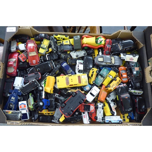 413 - Diecast model vehicles: to include emergency services, London black cabs, sports cars and trucks wit... 