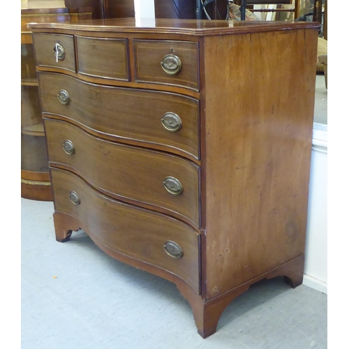 414 - A late 19thc string inlaid mahogany Scottish serpentine front dressing chest with three frieze drawe... 