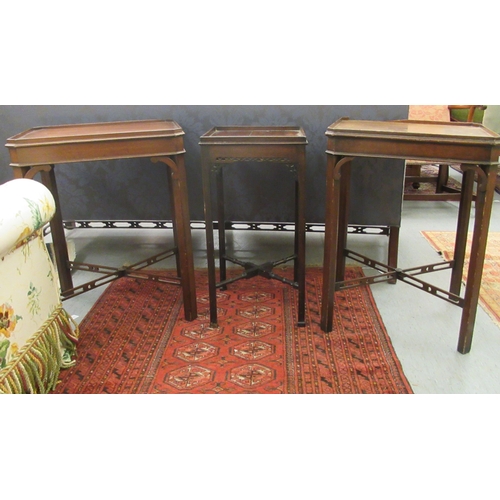 418 - Small furniture: to include a pair of 20thC mahogany lamp tables, raised on square legs  26