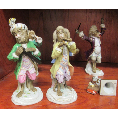 424 - A matched set of six German porcelain monkey band figures  5