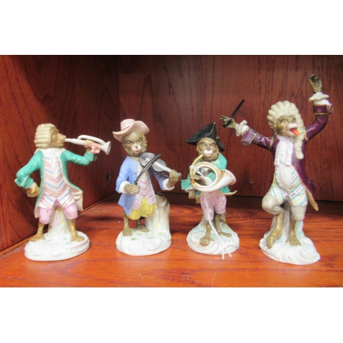 424 - A matched set of six German porcelain monkey band figures  5