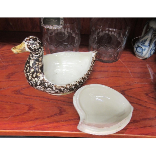 425 - Ceramics and glassware: to include an early 19thC creamware tureen and cover, fashioned as a duck  6... 